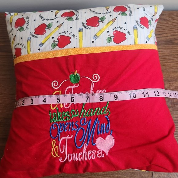 Machine Embroidered 14x14 Teacher Appreciation Pillow Cushion with Pocket - Picture 5 of 6